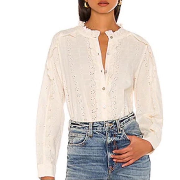 Cleobella Tops - Cleobella Freya Blouse Pale Pink Button Down Eyelet Lace